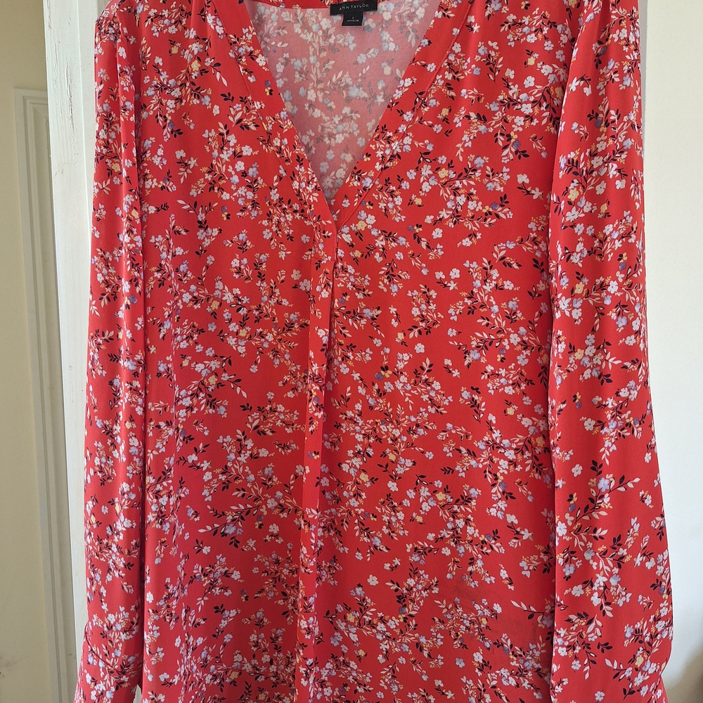 Ann Taylor Red Floral Blouse